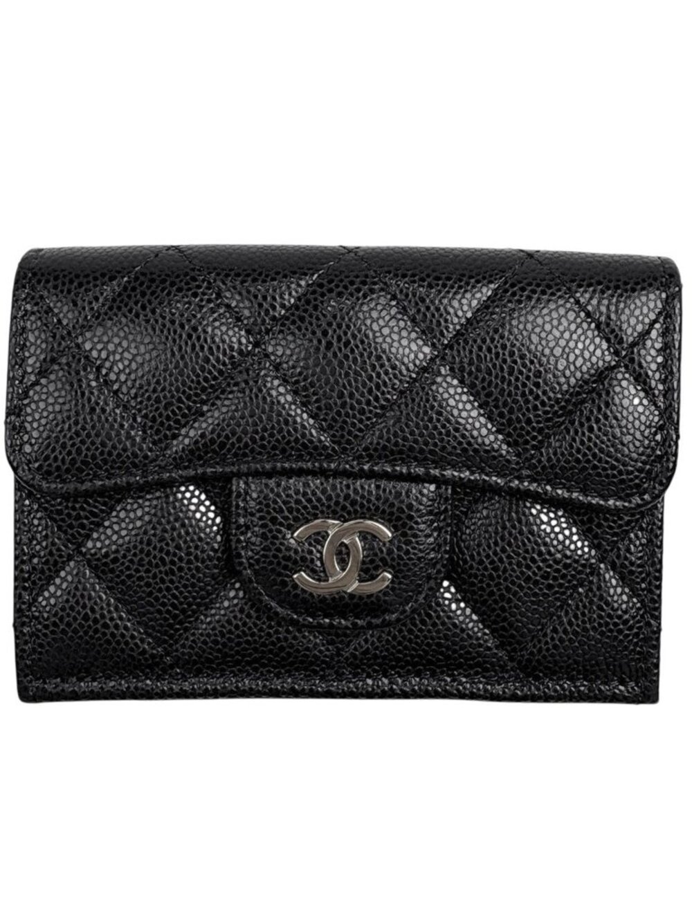 Chanel CC Logo Trifold Wallet Caviar Leather Black